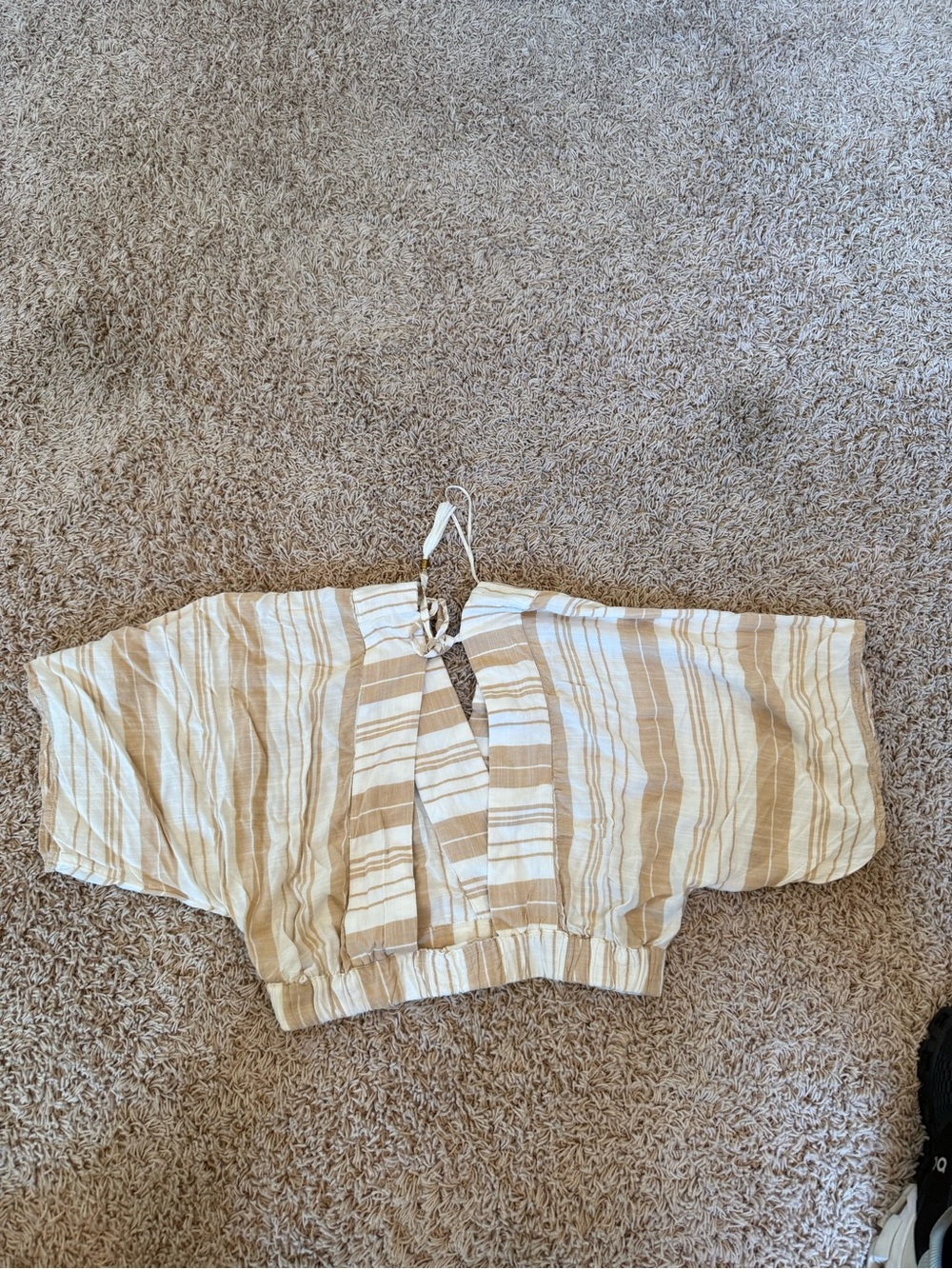 l*space Beige and White Striped Cropped Tie-Back Camisole